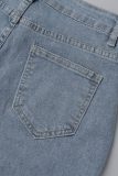 Pantalones cortos de mezclilla flacos de cintura media de patchwork ahuecados sólidos informales azules