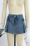 Blue Casual Solid Patchwork High Waist Skinny Cargo Denim Mini Skirts