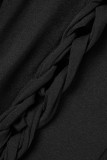 Pantalon de couleur unie conventionnel à taille haute décontracté solide évidé noir
