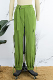 Pantaloni tinta unita convenzionali a vita alta regolari patchwork tinta unita casual verde militare