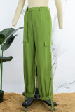 Pantalones de color sólido convencional de cintura alta regular de patchwork sólido casual verde militar