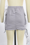 Kaki Casual Solid Basic Vanlig hög midja Konventionell enfärgad kjol