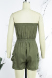 Army Green Sexig Casual Solid Backless Strapless Skinny Romper