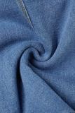 Hemelsblauw casual effen kwastje patchwork asymmetrische skinny denim short met hoge taille