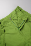 Calças de patchwork lisas regulares verde militar cintura alta convencional de cores sólidas