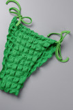 Verde sexy solido scavato frenulo backless costume da bagno set di tre pezzi (senza imbottiture)