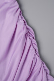 Paarse sexy patchwork rugloze vouw asymmetrische contrasterende strapless lange jurkjurken