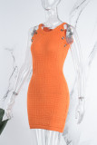 Оранжевые повседневные однотонные базовые платья без рукавов с круглым вырезом Платья