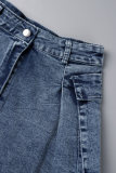 Blaue, lässige, solide Patchwork-Jeansröcke mit hoher Taille und schmaler Passform