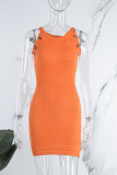 Orange Casual Solid Basic O-hals ärmlösa klänningar