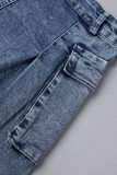 Saia jeans skinny cintura alta azul casual lisa patchwork