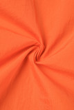 Orange Casual Patchwork Contraste Fermeture Éclair Col Manches Longues Deux Pièces