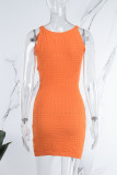 Khaki Casual Solid Basic O Neck Sleeveless Dress Dresses