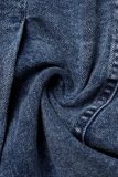 Blauwe casual stevige patchwork skinny denim rokken met hoge taille