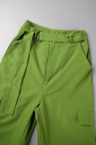 Pantalon de couleur unie conventionnel à taille haute en patchwork uni décontracté vert armée