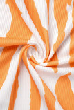 Oranje casual gestreepte print frenulum turndown kraag lange mouw tweedelig