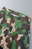 Camouflage Casual Camouflage Print Basic Normaal Hoge taille Conventionele volledige printbroek