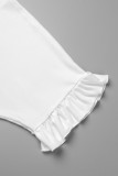 クリームホワイト カジュアル ソリッド パッチワーク ターンダウンカラー シャツドレス ドレス