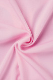 roze sexy effen uitgeholde gekruiste bandjes een halve coltrui korte mouw tweedelig (drie stuks)