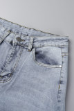Hellblaue, lässige, einfarbige, gerade Patchwork-Jeans mit hoher Taille