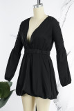 Robes de robe de bal élégantes noires à col en V et patchwork solide