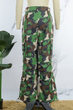 Calça camuflada casual com estampa de camuflagem básica regular cintura alta convencional com estampa completa