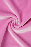 Rosa Elegante Solid Draw String Fold V Neck manica lunga due pezzi