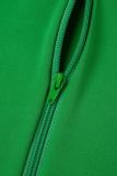 Bandagem sólida verde casual patchwork com zíper gola sem mangas duas peças