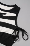 Albicocca Elegante cinturino patchwork a righe Design contrasto O Collo senza maniche Due pezzi