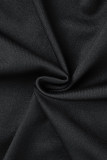 Schwarze, sexy, einfarbige, ausgehöhlte, gekreuzte Träger, halber Rollkragenpullover, kurze Ärmel, zweiteilig (dreiteilig)