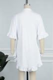 Weißes, lässiges, solides Patchwork-Hemdkleid mit Umlegekragen