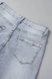 Jeans in denim dritti a vita alta con patchwork casual blu chiaro