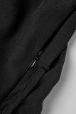 Robes plissées à col POLO en patchwork solide et élégant noir (avec ceinture)