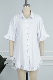 Белое повседневное однотонное платье-рубашка в стиле пэчворк с отложным воротником Платья Платья