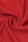 Красный Повседневный принт с поясом Воротник с отложным воротником Длинный рукав Из двух частей