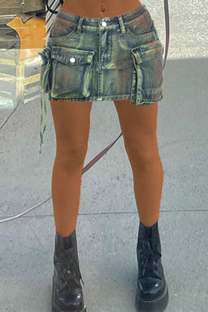 Green Street Tie Dye Make Old Pocket Regular Cargo Denim Mini Skirts