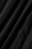 Schwarze, elegante, solide Patchwork-Frenulum-Falte, POLO-Kragen, plissierte Kleider (mit Gürtel)