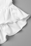 Crème wit casual effen patchwork kraag overhemdjurk jurken