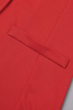 Roter, lässiger Print mit Gürtel, Wendekragen, lange Ärmel, zweiteilig