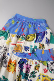 Blue Casual Print Patchwork Regular High Waist Conventional Patchwork Skirts