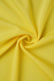 Bandagem sólida amarela casual patchwork com zíper gola sem mangas duas peças
