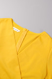 Robes jaunes décontractées en patchwork solide à col en V et jupe en une étape