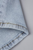 Hellblaue, lässige, einfarbige, gerade Patchwork-Jeans mit hoher Taille