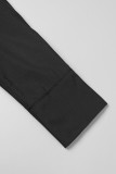 Vestidos plissados ​​pretos elegantes sólidos patchwork frênulo dobrado gola polo (com cinto)
