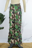 Camouflage Casual Camouflage Print Basic Regular High Waist Conventional Full Print Trousers