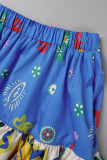 Faldas informales con estampado de patchwork de cintura alta de patchwork convencional azul