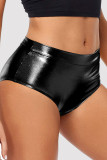 Black Sexy Solid Basic Skinny Mid Waist Conventional Solid Color Shorts