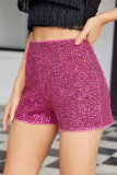Black Casual Patchwork Sequins Straight High Waist Conventional Patchwork Shorts