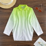 Green Casual Gradual Change Print Cardigan Swimwears Cover Up