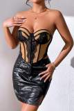 Black Sexy Casual Patchwork Backless Strapless Tops